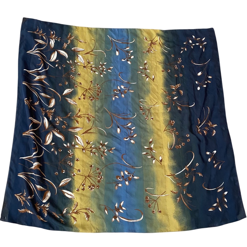 Symphony Scarfs Vintage Floral‎ Square Scarf Italy Navy Yellow Striped Botanical